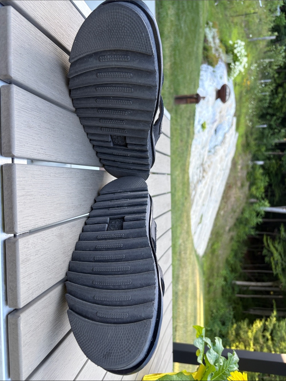 Dr. Martens Black Leather Platform Sandals with Yellow Stitching - Picture 4 of 7